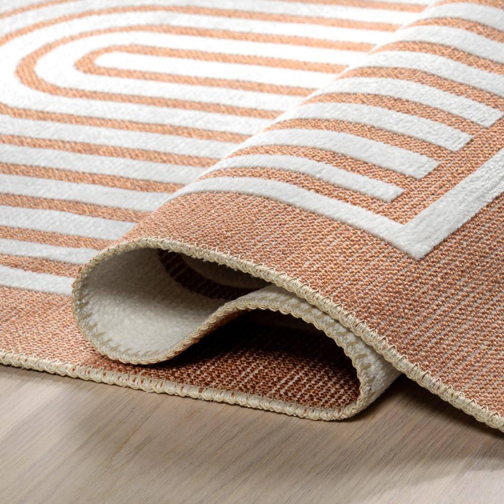 Burnt Orange and White Geometric Reversible 4' x 6' Area Rug