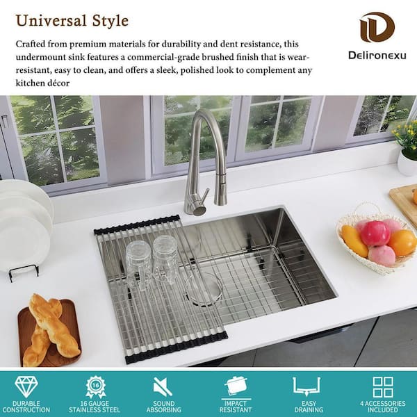 Rin様 Delironexu 27 in. x 18 in. Undermount Kitchen Sink, 16 Gauge