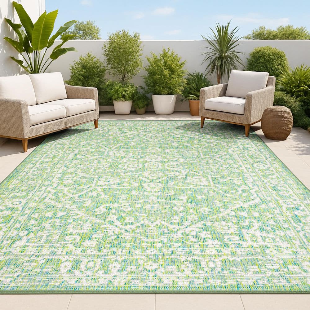 JONATHAN Y Malta Bohemian Medallion Textured Weave Cream/Green 8
