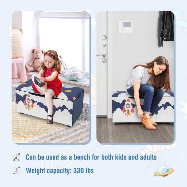 Costway Blue 29.5 in. Kids Upholstered Storage Ottoman