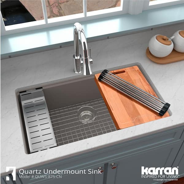 Karran Concrete Quartz 32 5 In Single Bowl Undermount Workstation Kitchen Sink Quws 875 Cn The Home Depot