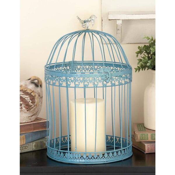 Litton Lane Large: 16 in., Small: 12 in. New Traditional Blue Iron Standing Birdcages