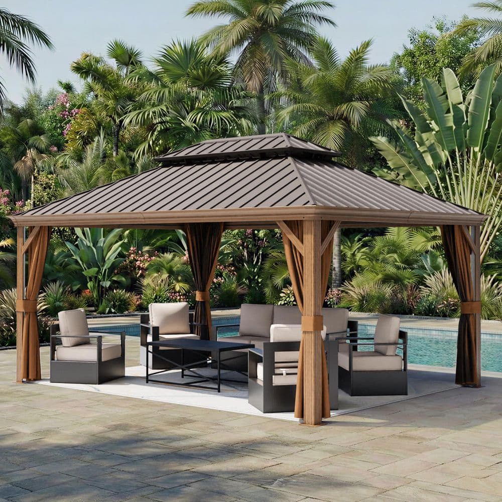 JOYSIDE 12 ft. x 16 ft. Aluminum Outdoor Gazebo Double Galvanized