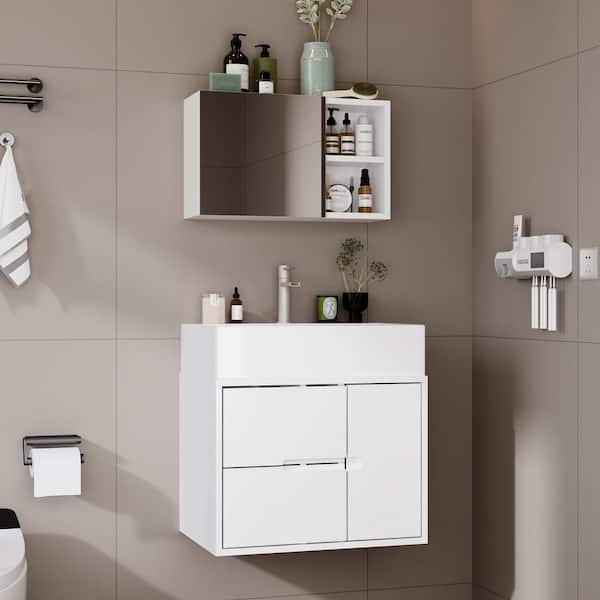 FUFU&GAGA 20.9 in. W x 15.7 in. D Bath Vanity Cabinet in White with Sink, Ceramic Vanity Top, Mirror Medicine Cabinet,-Drawers