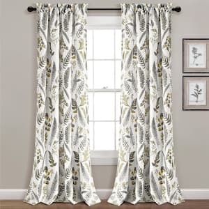 Devonia Allover Yellow/Gray Polyester 52 in. W x 84 in. L Light Filtering Curtain (Double Panel)