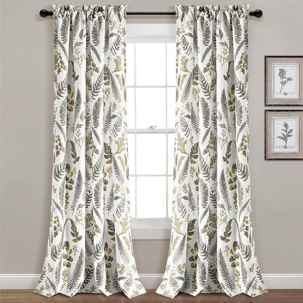 HOMEBOUTIQUE Devonia Allover Yellow/Gray Polyester 52 in. W x 84 in. L Light Filtering Curtain (Double Panel)