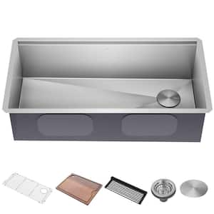 Kore 36 in. Undermount Single Bowl 16 Gauge Stainless Steel Kitchen Workstation Sink with Accessories