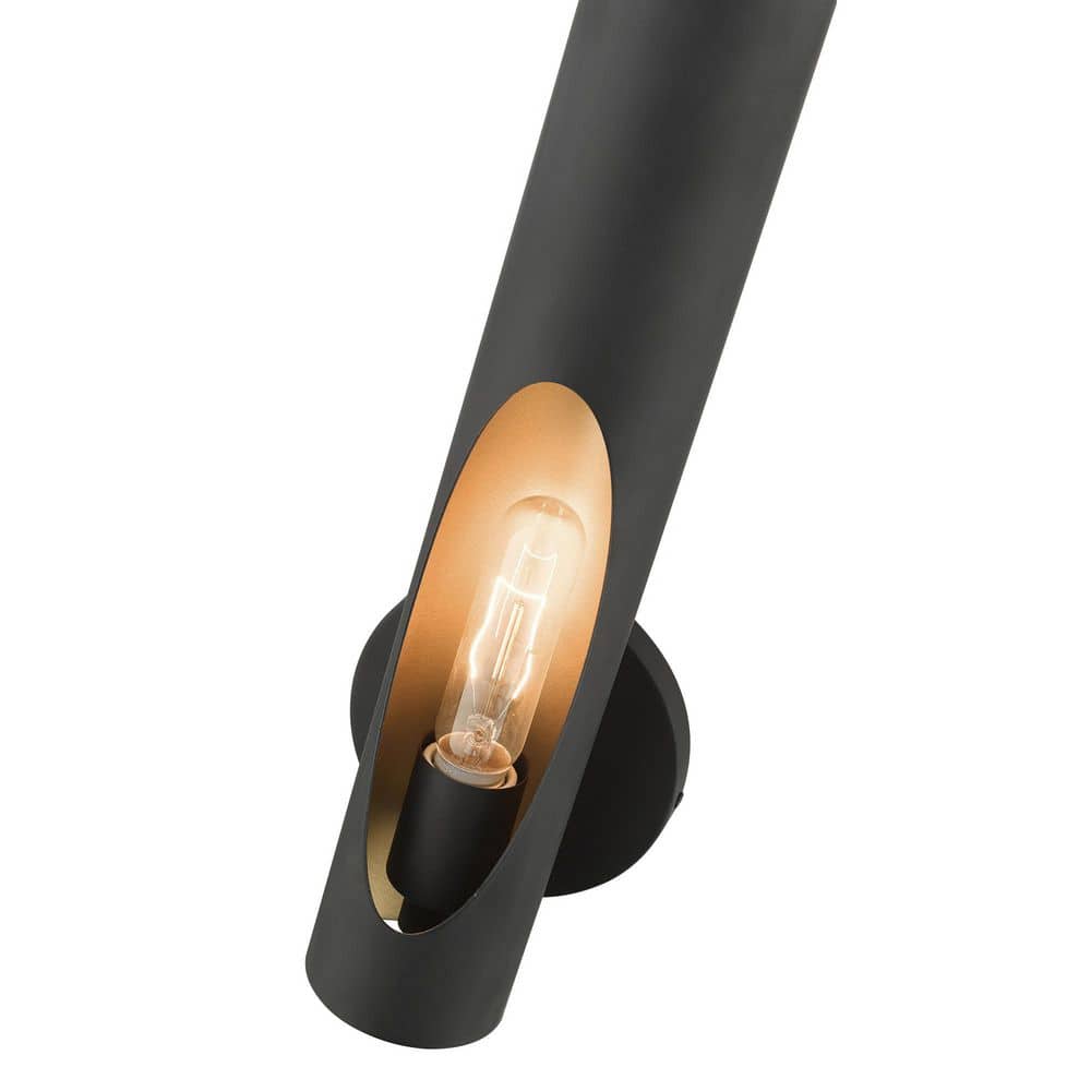 Novato Minimalist Black Steel Sconce with Gold Interior Finish