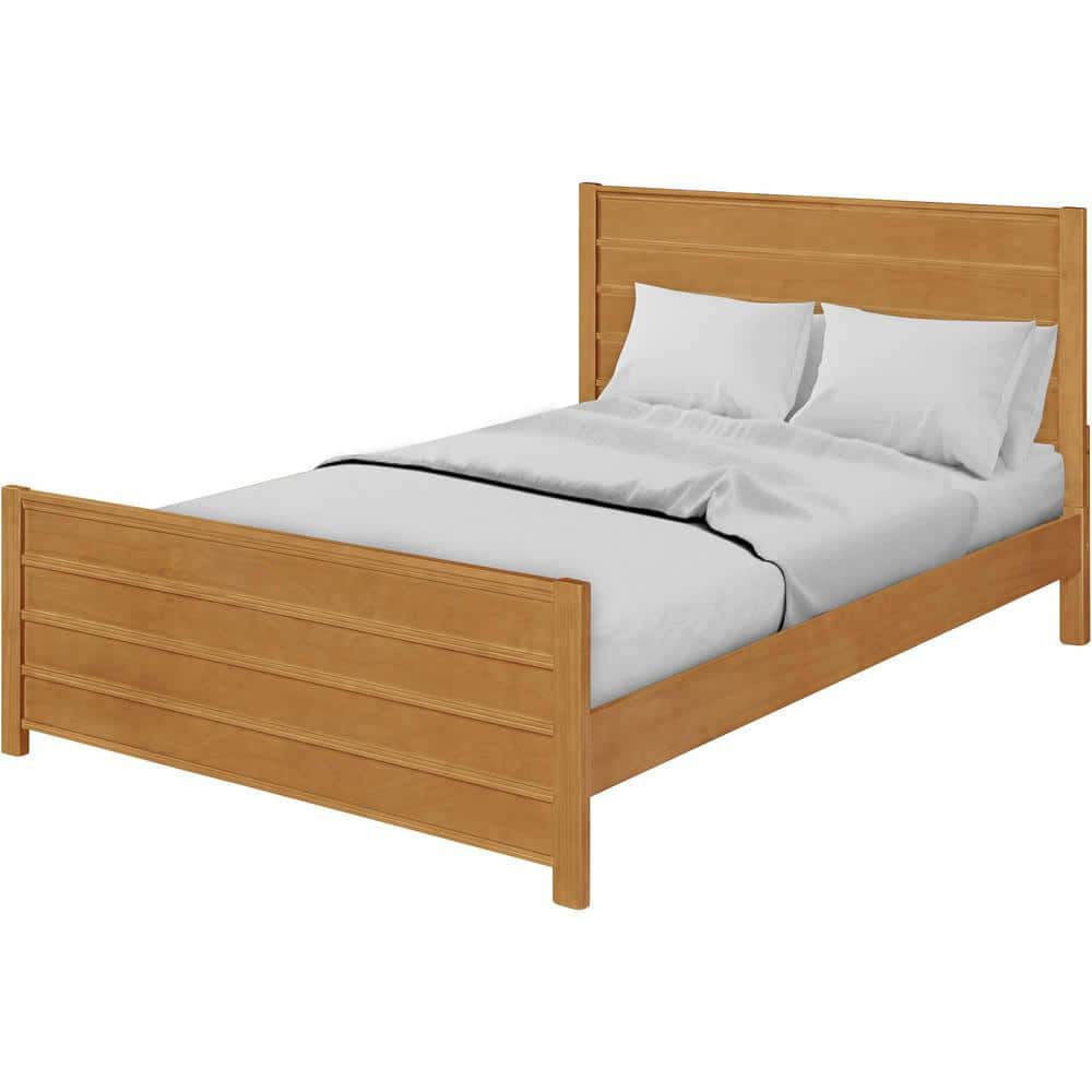 Caroline Pine Queen Platform Bed with Drawer and Slatted Headboard, Oak