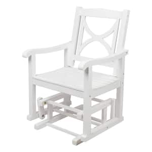 39"H White Wooden Outdoor Luna Glider Chair, Yard Patio Garden Wood Furniture