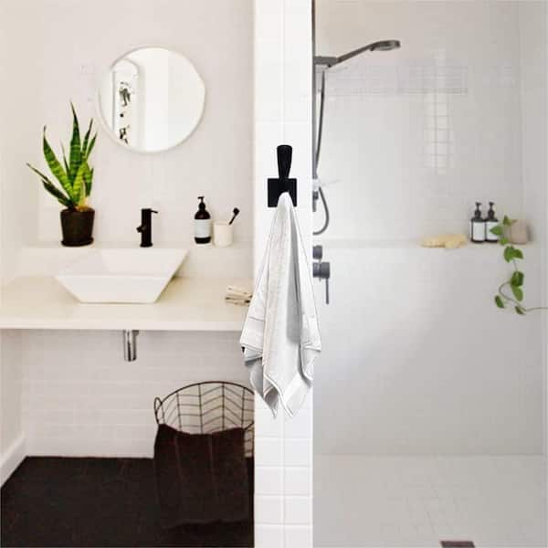 6PCS Black Shower Hooks for Inside Shower, Towel Hooks for Bathrooms  Adhesive, Stick on Modern Hooks for Shower Wall for Bathroom & Kitchen