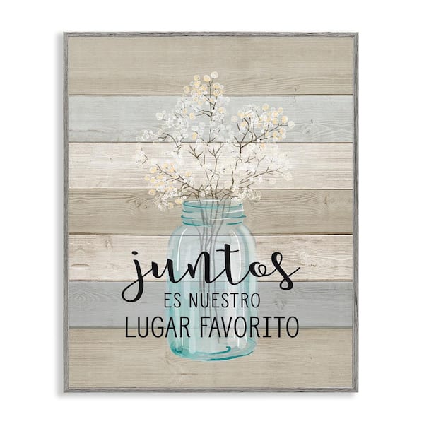 Stupell Industries Our Favorite Place Flowers by Lettered and Lined Gray Framed Typography Giclee Art Print 14 in. x 11 in.