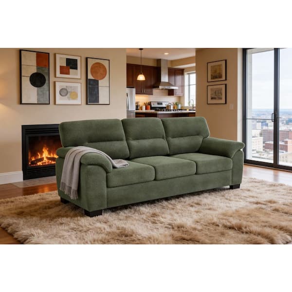 Serpent Modern Wise 81 in. Polyester Upholstery Pillow Top Arms Rectangle 3-Seater Sofa in Green with Sturdy Frame