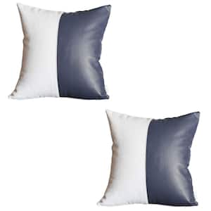 Navy Blue Boho Handcrafted Vegan Faux Leather Square Solid 17 in. x 17 in. Throw Pillow Cover (Set of 2)