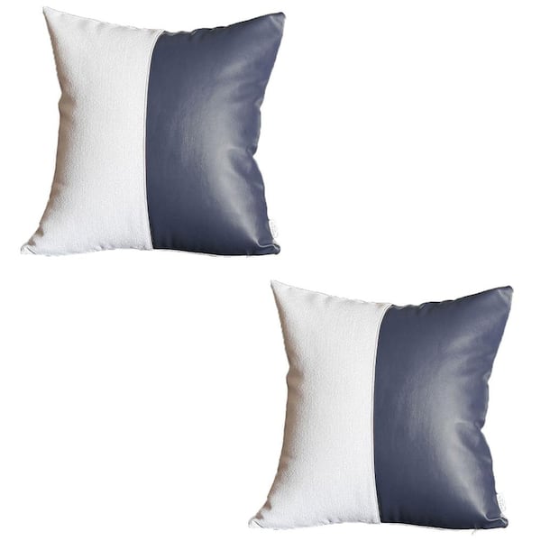 MIKE & Co. NEW YORK Navy Blue Boho Handcrafted Vegan Faux Leather Square Solid 17 in. x 17 in. Throw Pillow Cover (Set of 2)