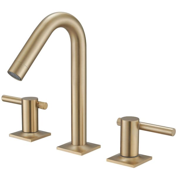 Double Handle 8 in. Widespread Bathroom Faucet with Drain Kit Included, 3 Hole Bathroom Sink Faucet in Brushed Gold