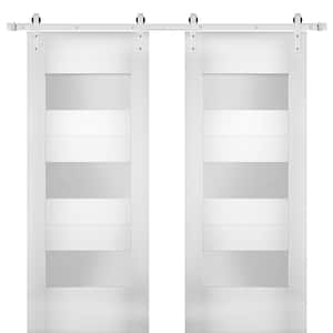36 in. x 96 in. Single Panel White Solid MDF Sliding Doors with Double Barn Stainless Hardware