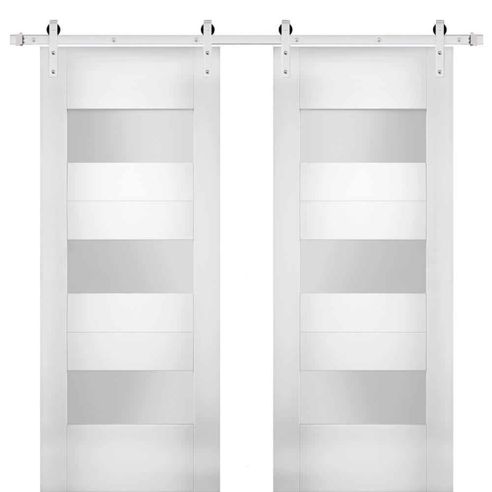 Assemble Required 72 in. x 96 in. Single Panel White Solid MDF Sliding Doors with Double Barn Stainless Hardware price history on PriceWatchPro