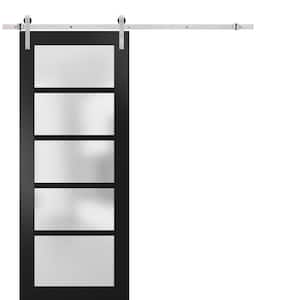 24 in. x 96 in. 5-Panel Black Finished Solid MDF Sliding Door with Silver Barn Hardware