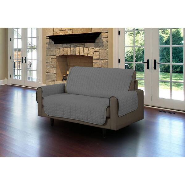 Unbranded Grey Microfiber Loveseat Pet Protector Slipcover with Tucks and Strap