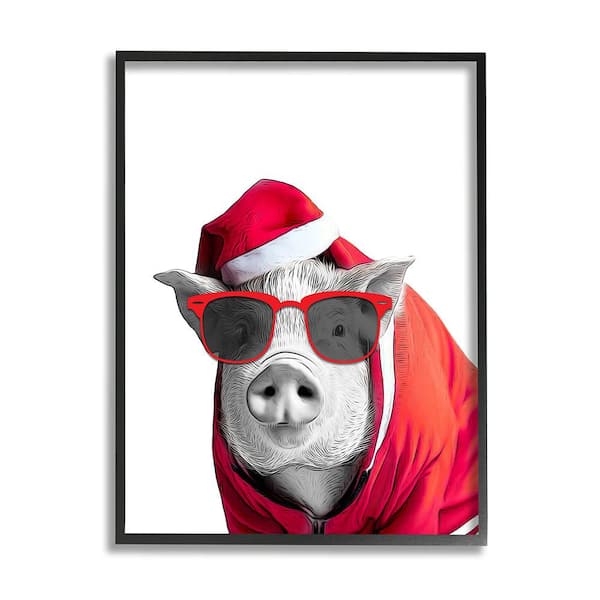 Stupell Industries Pig in Holiday Clothes by Annalisa Latella 1 Piece Framed Graphic Print Animal Poster Art Print 20 in. x 16 in.