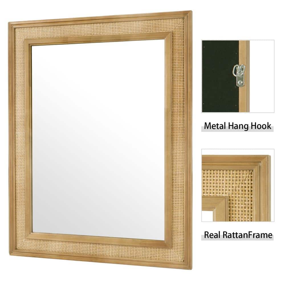 Natural Wood and Rattan Framed Full Length Rectangular Mirror