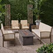 Carolina Grey 6-Piece Wood Patio Fire Pit Seating Set with Cream Cushions