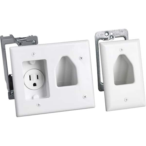 DataComm 0.75 ft. 2 Gang Cable Organizer Remodeling Kit for Flat Panel TV with Power Outlet - White