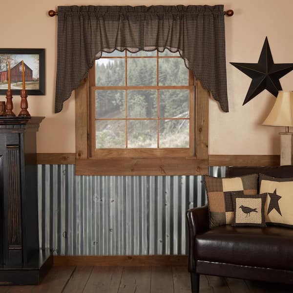 Kettle Grove 36 in. L Cotton Swag Valance in Black Khaki Pair