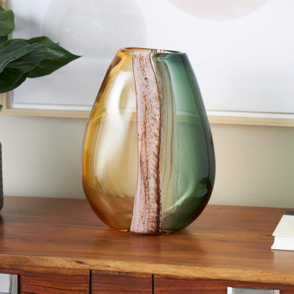 Litton Lane Multi-Colored Ombre Glass Decorative Vase with Pink Textured Stripe Details