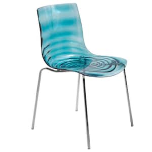 Astor Transparent Blue Water Ripple Design Modern Lucite Dining Side Chair with Metal Legs