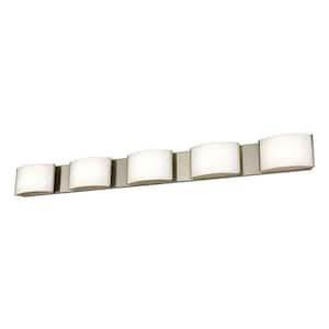 Pandora 5-Light Satin Nickel and Opal Glass LED Vanity Light