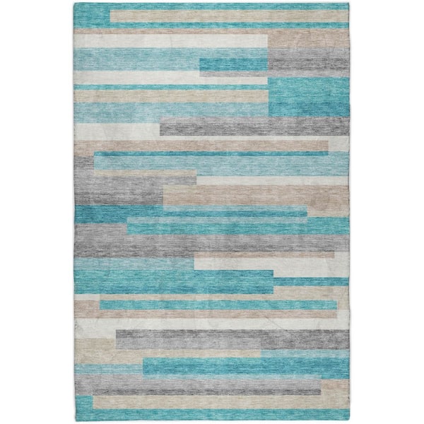 Dream Shag Premium Machine Washable Abstract ADS766 Teal 9 ft. x 12 ft. Area Rug