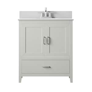 30 in. W x 20 in. D Bath Vanity in White with Stone Top in White with White Basin