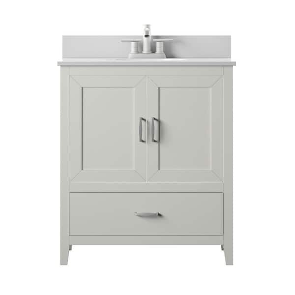 Twin Star Home 30 in. W x 20 in. D Bath Vanity in White with Stone Top in White with White Basin