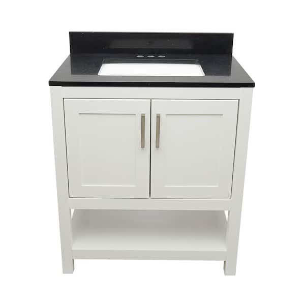 Ella Taos 31 in. W x 22 in. D x 36 in. H Bath Vanity in White with Galaxy Black Quartz Stone Top with White Basin
