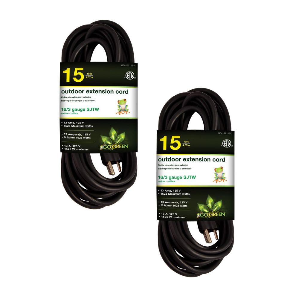 GoGreen Power GoGreen Power (G-13715BK-2) 15 ft. 16/3 Indoor Heavy
