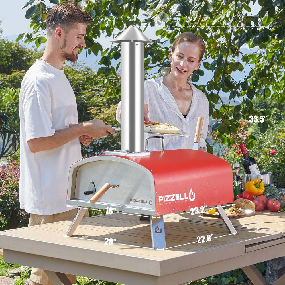 Red Stainless Steel 16 Inch Outdoor Gas and Wood Fired Pizza Oven