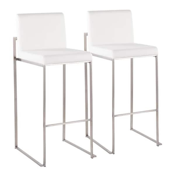 Lumisource Fuji 40.5 in. White Velvet and Stainless Steel High Back Bar Stool (Set of 2)