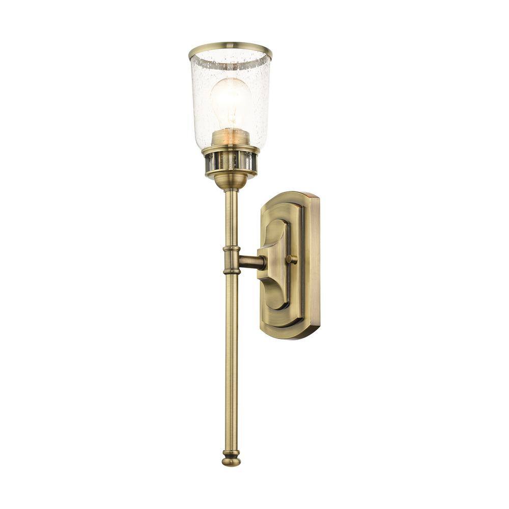 Antique Brass Seeded Glass 1-Light Sconce