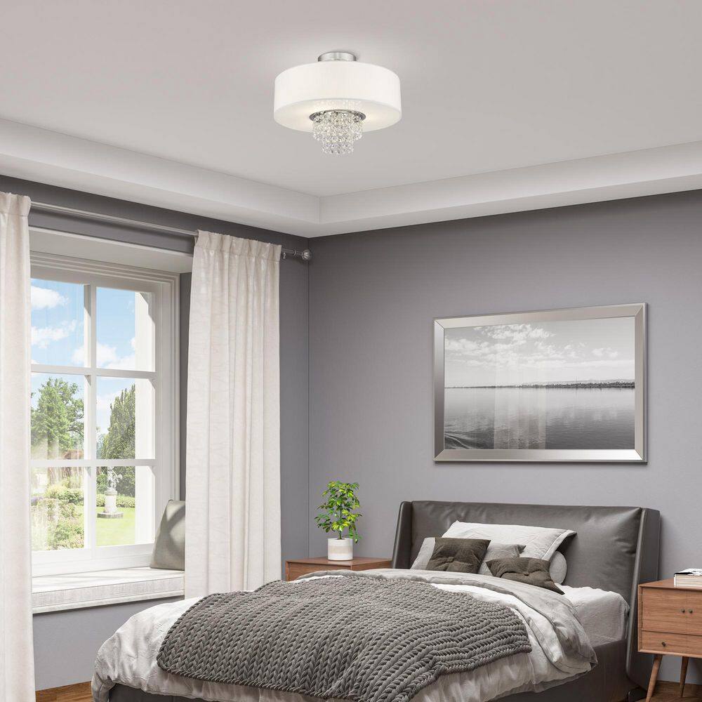 Carlisle Brushed Nickel 3-Light Semi-Flush Mount with Crystal Accents