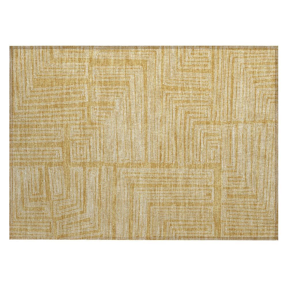 Gold Geometric Flat Woven Washable Rectangular Rug
