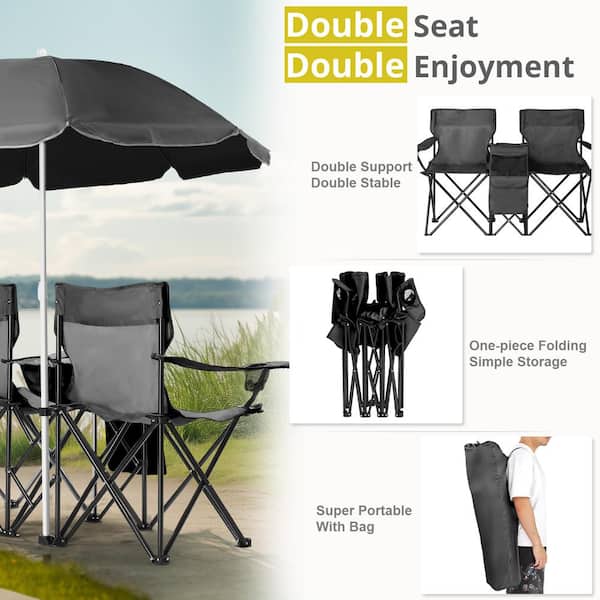 Karl home Portable 2-Person Fishing Chair with Removable Umbrella