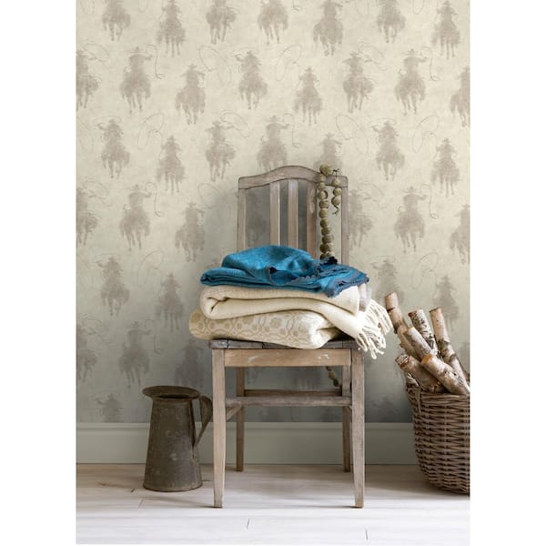 20.50 in. W x 396 in. L Light Grey Stockman Silhouette Wallpaper