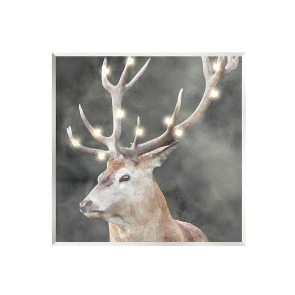 Stupell Industries Holiday Lights on Antlers by LSR Design Studio 1 Piece Unframed Graphic Print Animal Poster Art Print 12 in. x 12 in.