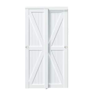 48 in. x 80 in. Solid Core, White MDF Double Slide, K Shape Sliding Door with Handle & All Hardware