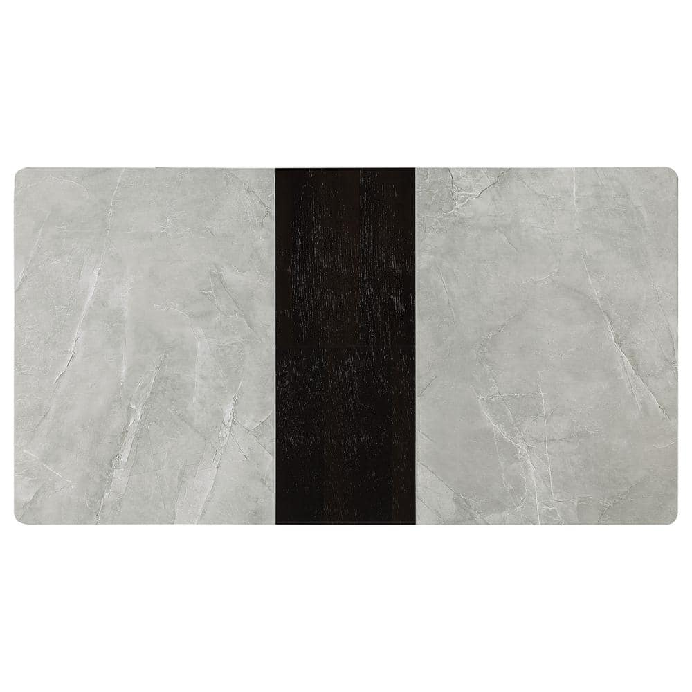 Mina Rectangular Extendable Gray Ceramic and Black Dining Table