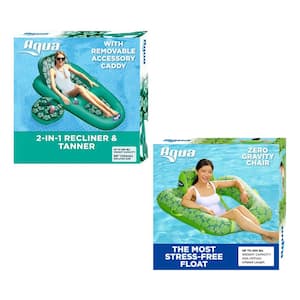 Green Pool Float Campania Inflatable 2-In-1 Lounger, Floral Zero Gravity
