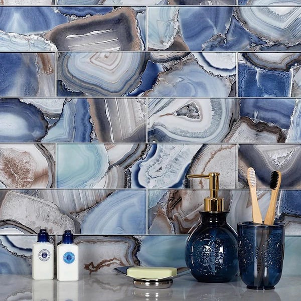 Carnelian 3 in. x 12 in. Glossy Sea Blue Glass Subway Wall and Floor Tile (5 sq. ft./case) (20-pack)