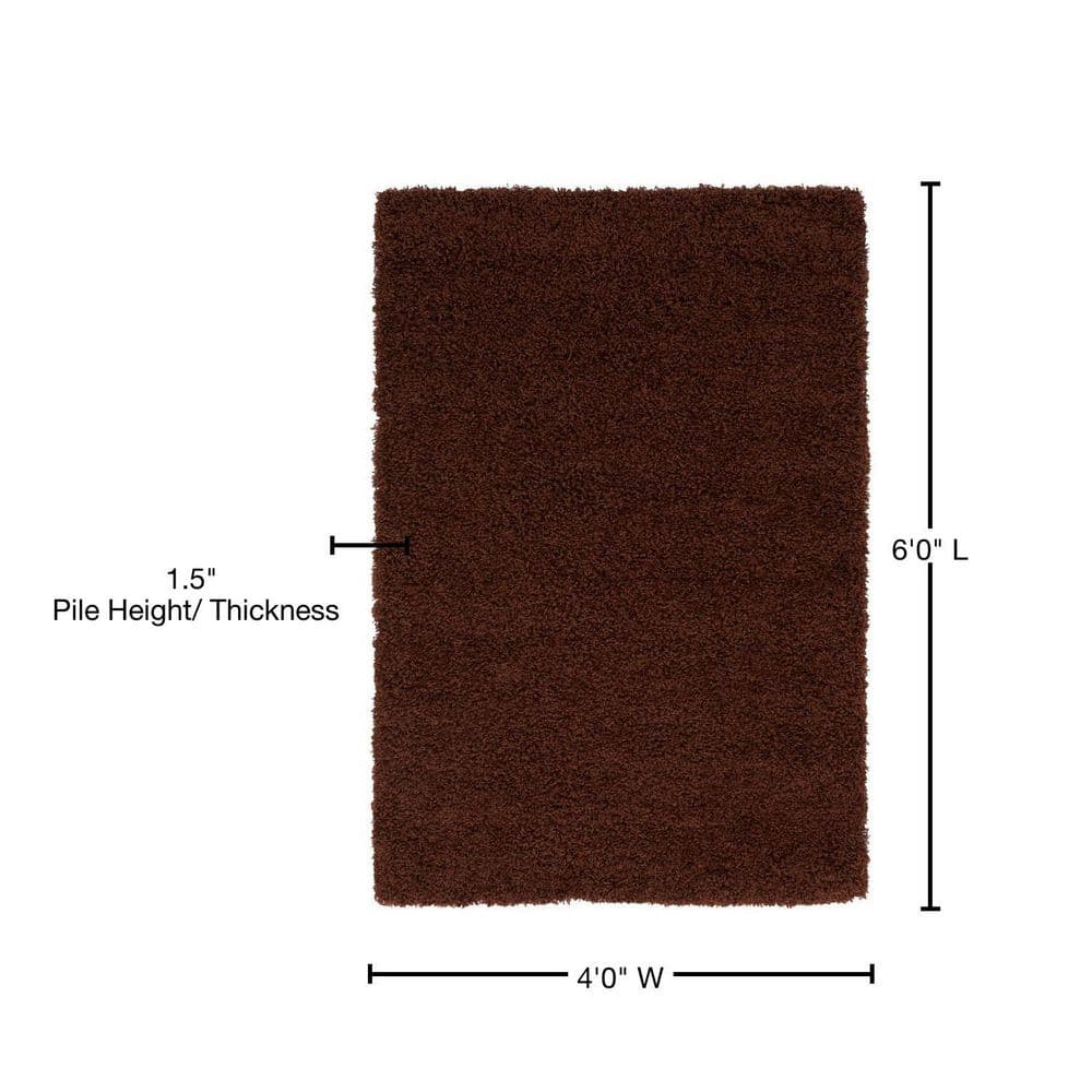 Chocolate Brown 4' x 6' Solid Shag Area Rug